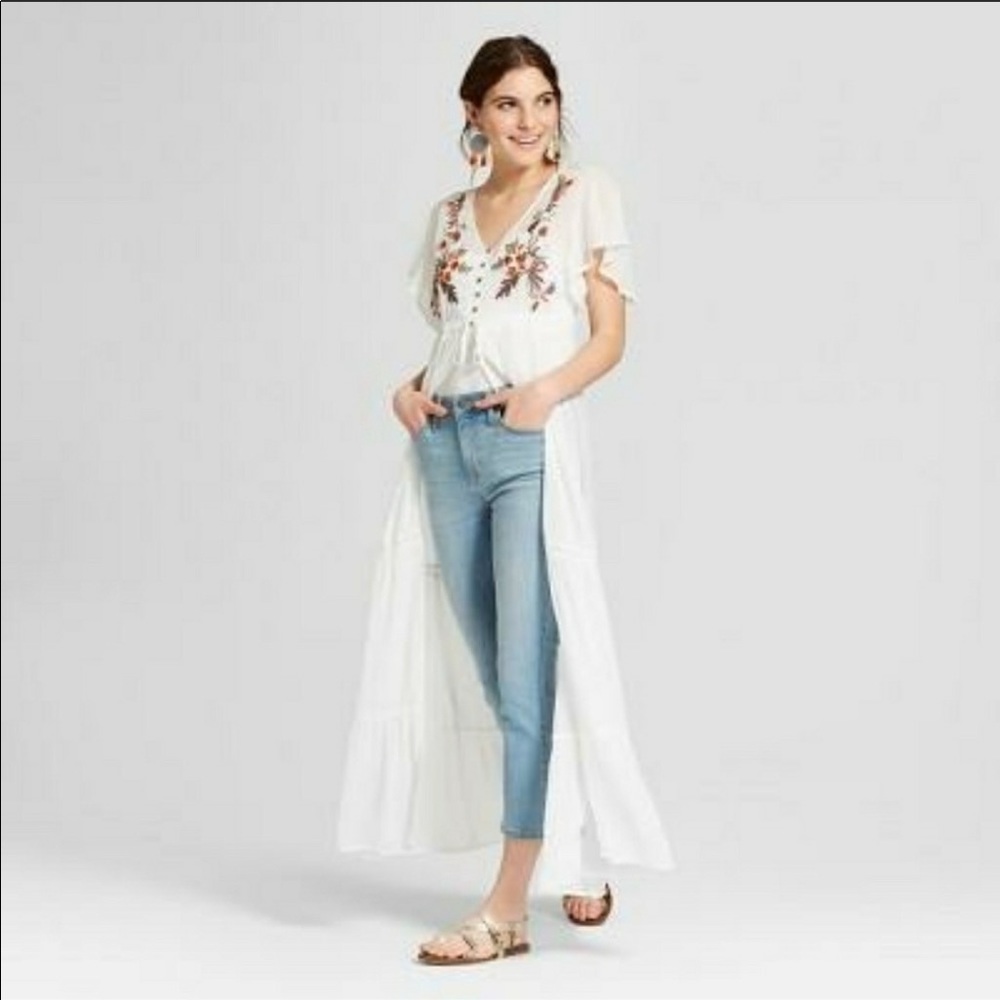 Short Sleeve Button Front Duster Kimono